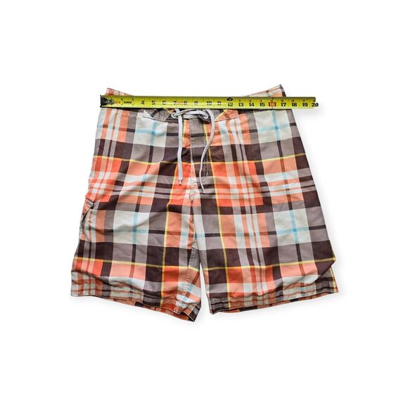 Old Navy Board shorts Men's M Drawstring Mesh Lined Plaid Cargo Swim Trunk - Picture 4 of 6